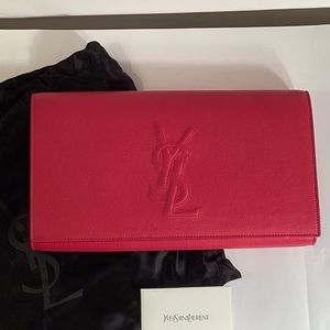 Saint Laurent YSL Belle de Jour Pink Leather Large Clutch Bag